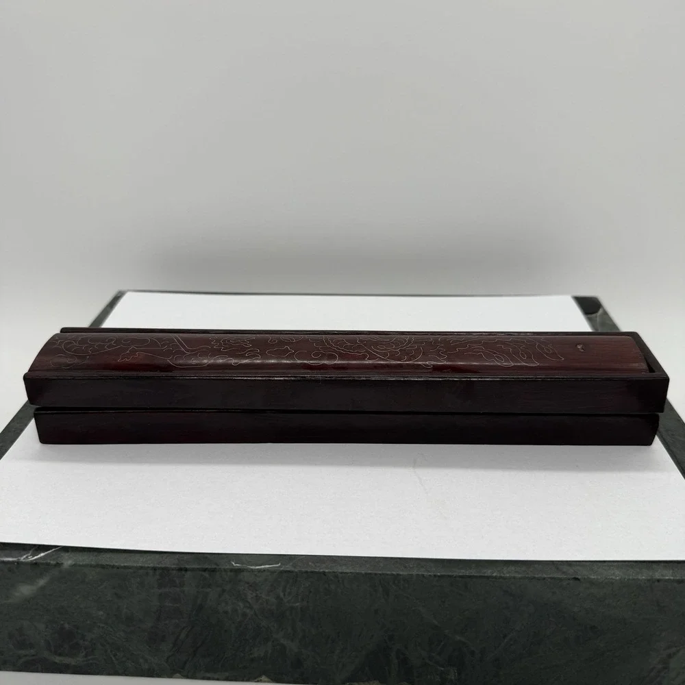 Vintage Chinese Wood Chopsticks Set w/ Carved Dragon Case 8 Pair Red Lacquer